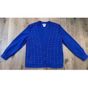 Three Flaggs California Vintage Chic Blue  Gold Studded Quilted Rocker Jacket-L
